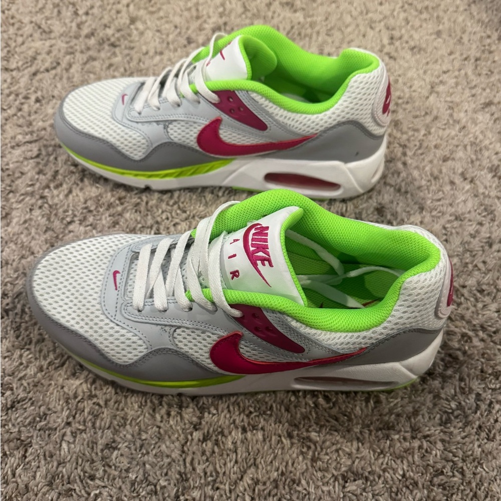 Nike White and Pink Shoes with Green Highlights